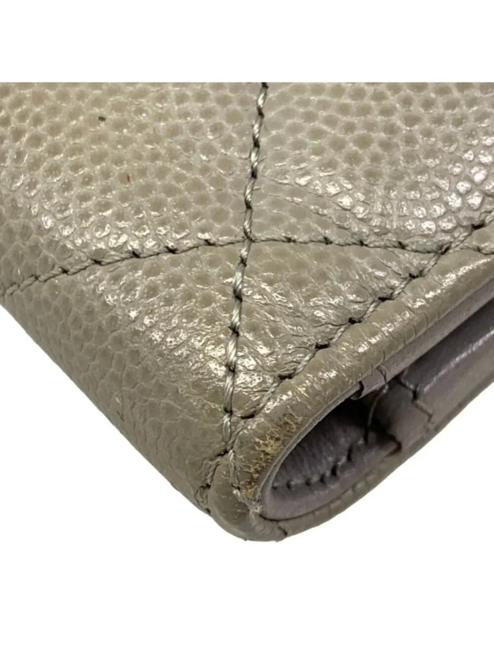 Chanel Trifold Wallet Quilted Gray Gold